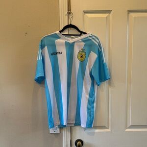Lionel Messi Argentina Blue and White Striped Soccer Tshirt -Medium